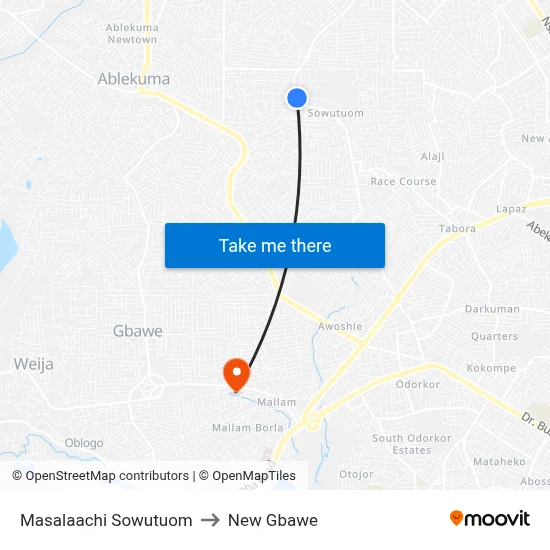 Masalaachi Sowutuom to New Gbawe map