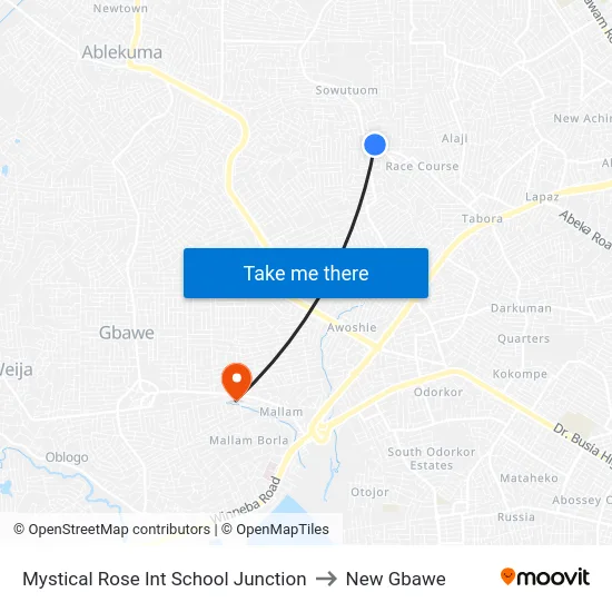 Mystical Rose Int School Junction to New Gbawe map