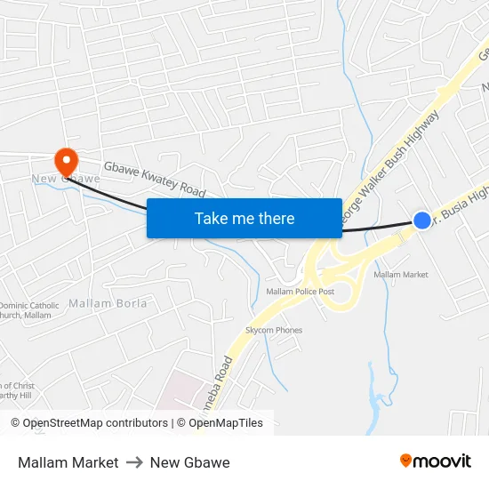 Mallam Market to New Gbawe map