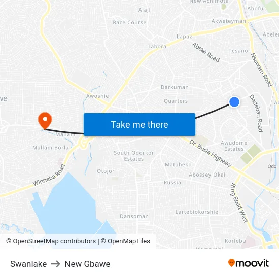 Swanlake to New Gbawe map