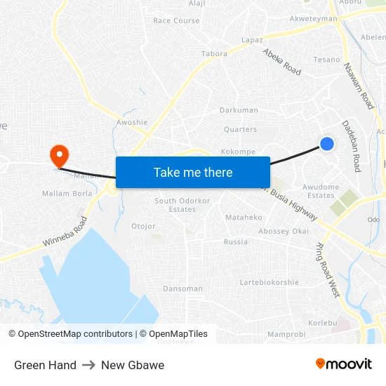 Green Hand to New Gbawe map