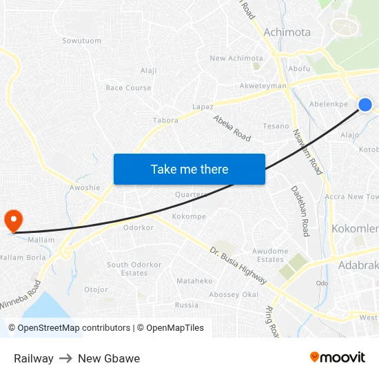 Railway to New Gbawe map