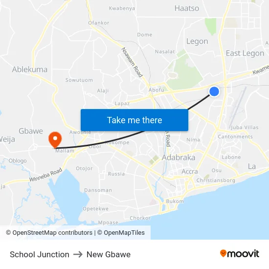 School Junction to New Gbawe map