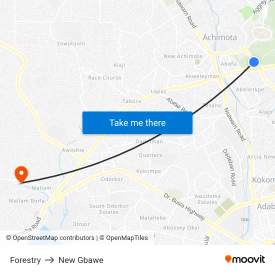 Forestry to New Gbawe map