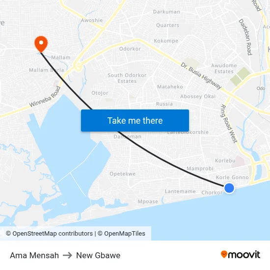 Ama Mensah to New Gbawe map