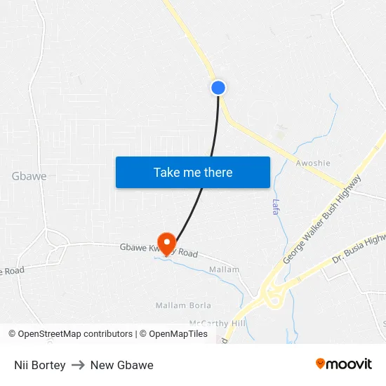 Nii Bortey to New Gbawe map