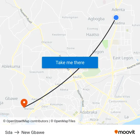 Sda to New Gbawe map