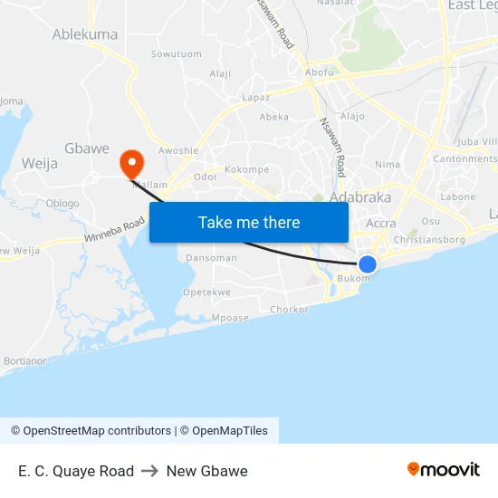 E. C. Quaye Road to New Gbawe map