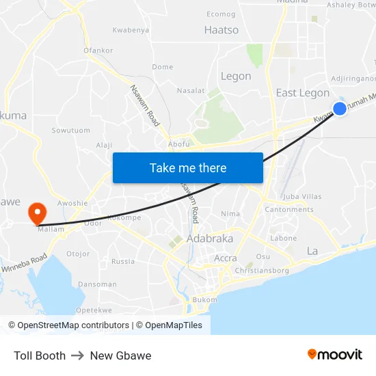 Toll Booth to New Gbawe map