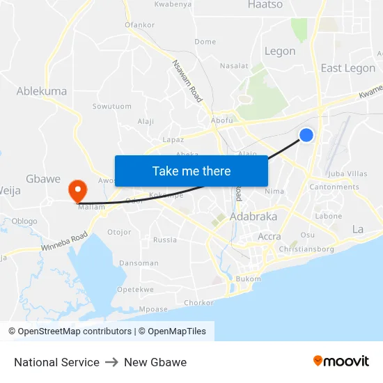 National Service to New Gbawe map