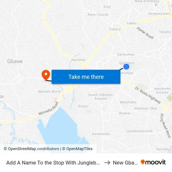 Add A Name To the Stop With Junglebus App to New Gbawe map
