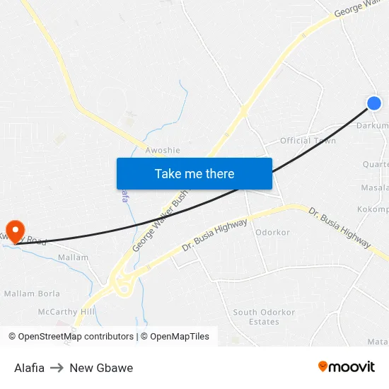 Alafia to New Gbawe map