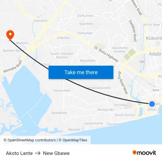 Akoto Lante to New Gbawe map