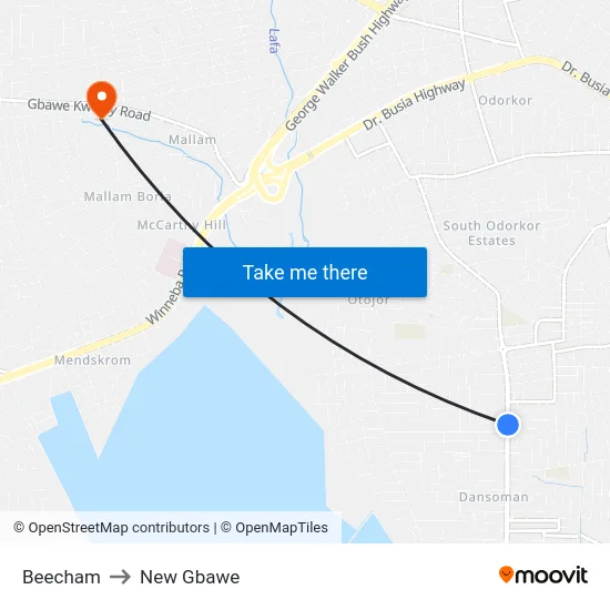 Beecham to New Gbawe map
