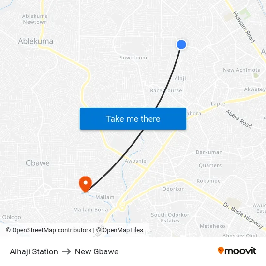 Alhaji Station to New Gbawe map