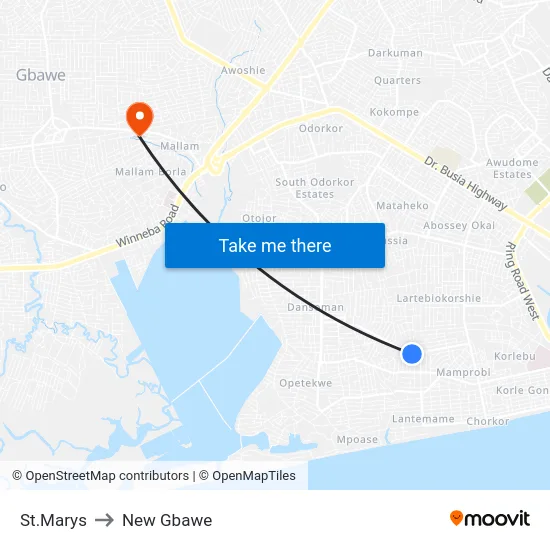St.Marys to New Gbawe map
