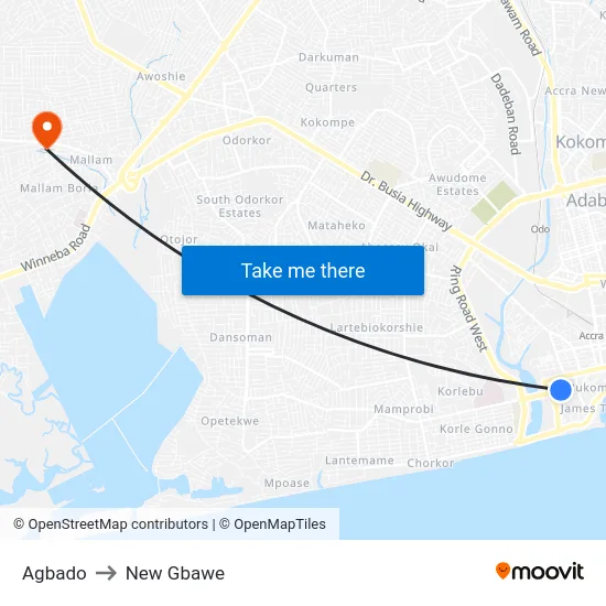 Agbado to New Gbawe map