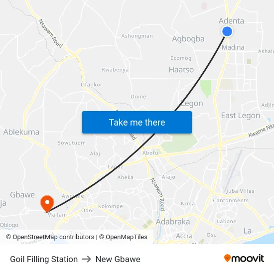 Goil Filling Station to New Gbawe map