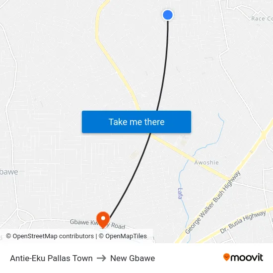 Antie-Eku Pallas Town to New Gbawe map