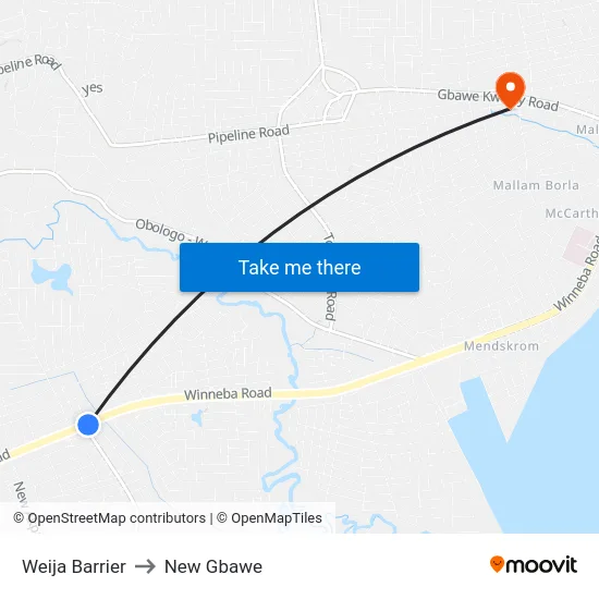 Weija Barrier to New Gbawe map