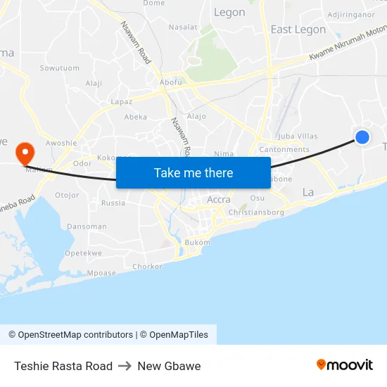 Teshie Rasta Road to New Gbawe map