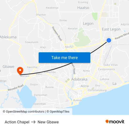 Action Chapel to New Gbawe map