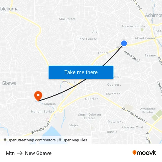 Mtn to New Gbawe map