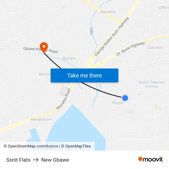 Ssnit Flats to New Gbawe map