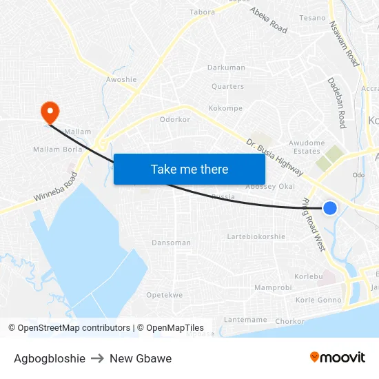 Agbogbloshie to New Gbawe map