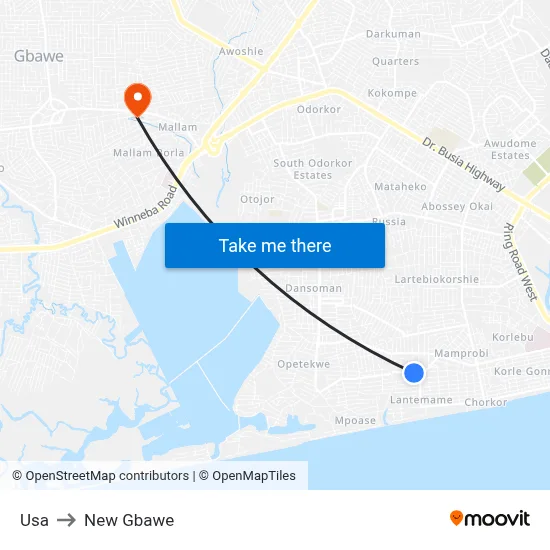 Usa to New Gbawe map