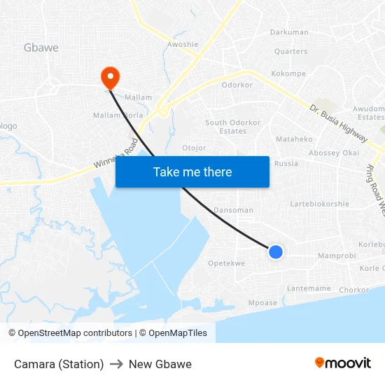 Camara (Station) to New Gbawe map