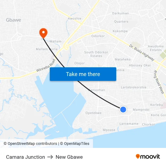 Camara Junction to New Gbawe map