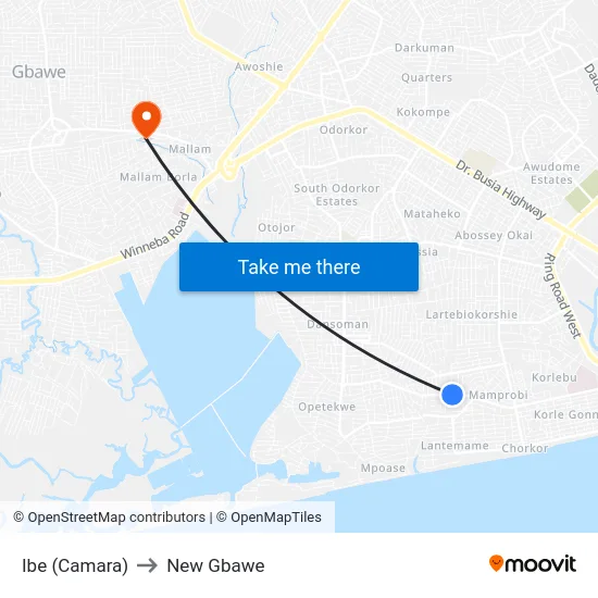 Ibe (Camara) to New Gbawe map