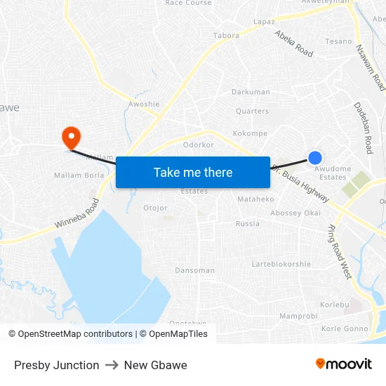 Presby Junction to New Gbawe map