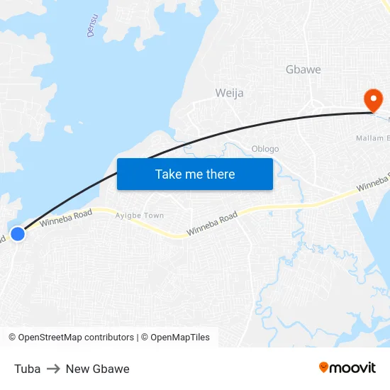 Tuba to New Gbawe map