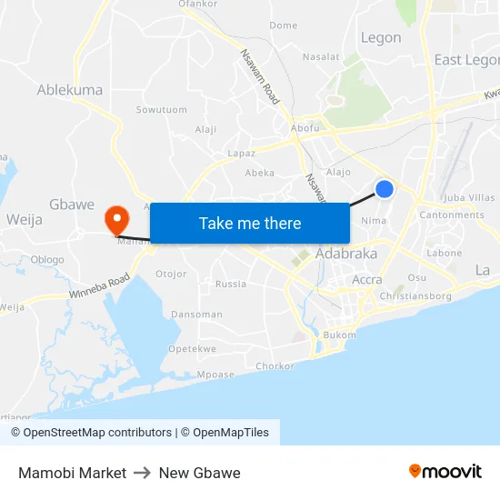 Mamobi Market to New Gbawe map