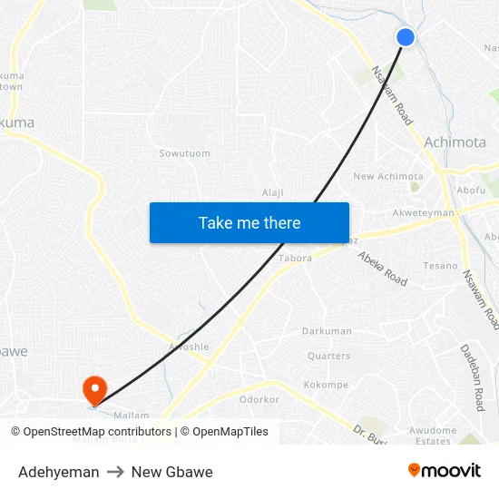 Adehyeman to New Gbawe map