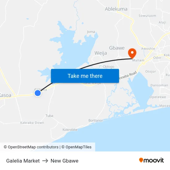 Galelia Market to New Gbawe map