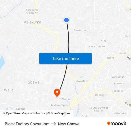 Block Factory Sowutuom to New Gbawe map