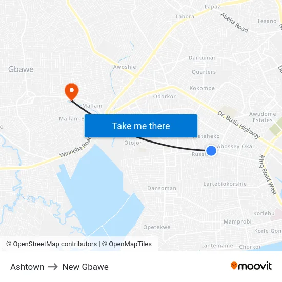 Ashtown to New Gbawe map