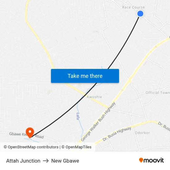 Attah Junction to New Gbawe map