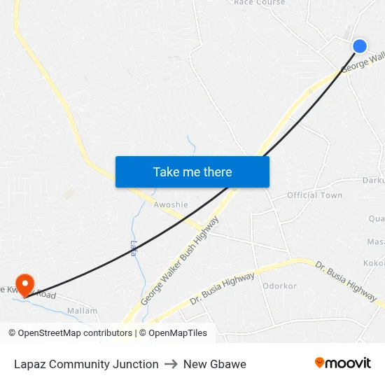 Lapaz Community Junction to New Gbawe map