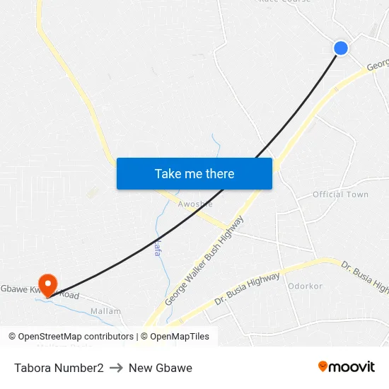 Tabora Number2 to New Gbawe map
