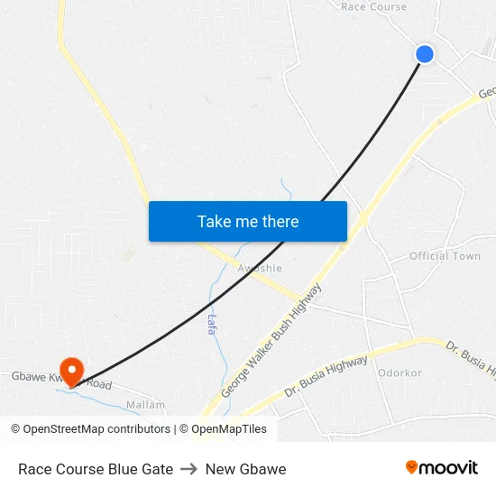 Race Course Blue Gate to New Gbawe map