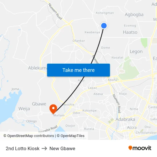 2nd Lotto Kiosk to New Gbawe map