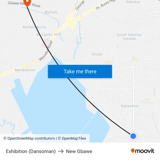 Exhibition (Dansoman) to New Gbawe map