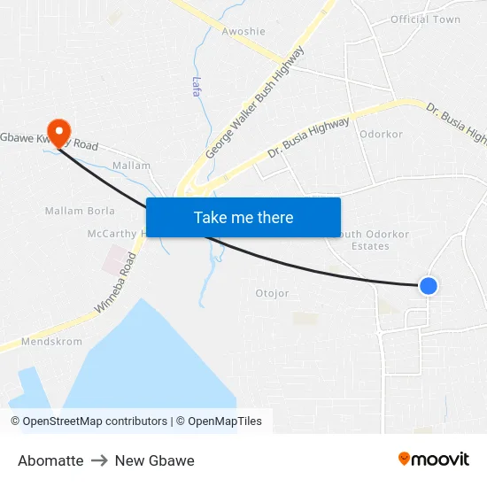 Abomatte to New Gbawe map