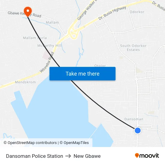 Dansoman Police Station to New Gbawe map
