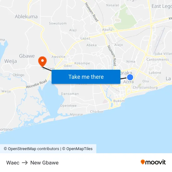 Waec to New Gbawe map