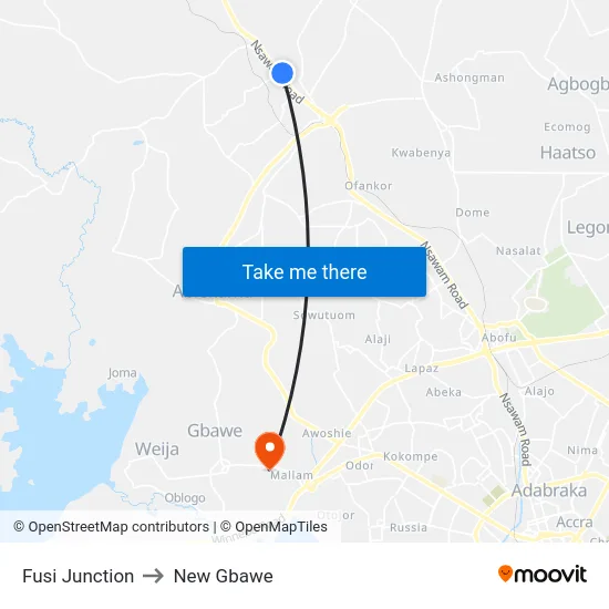 Fusi Junction to New Gbawe map